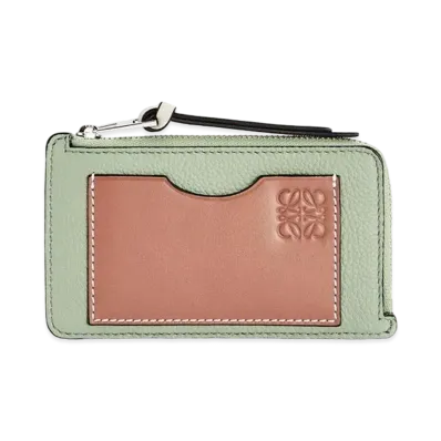 LOEWE Coin Cardholder In Soft Grained Calfskin "Rosemary/Tan"