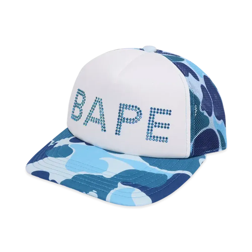 A BATHING APE Abc Camo Crystal Stone Mesh Cap "Blue"