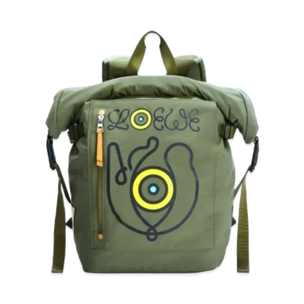 LOEWE Roll Top Backpack In Recycled Nylon "Khaki Green"