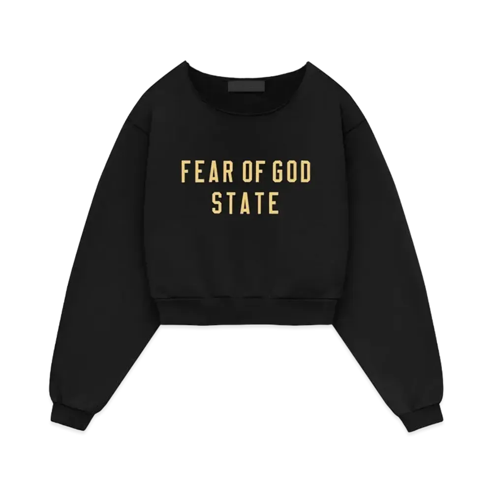 FEAR OF GOD Essentials Womens Heavy Fleece Raw Cropped Crewneck "Black"