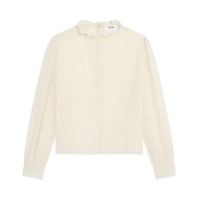 CELINE Women's Cropped Blouse in Muslin Cotton and Wool "Creme"