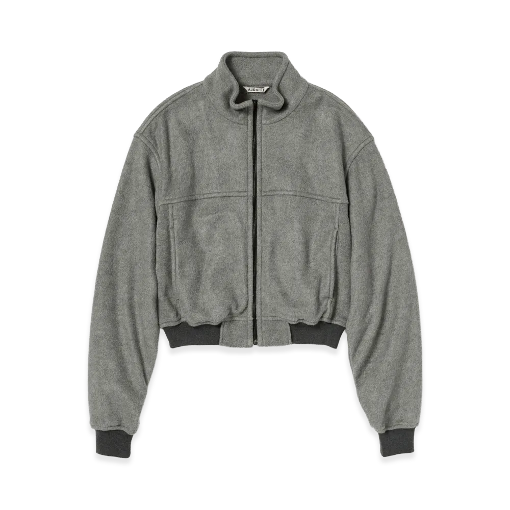 AURALEE Women's Pure Silk Comfort Fleece Zip Blouson "Top Gray"