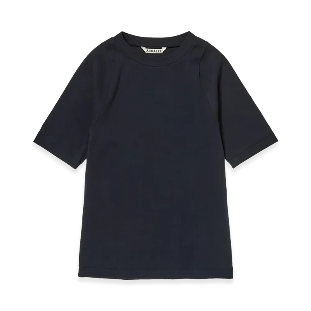 AURALEE Women's Organic Cotton Fine Rib Tee "Dark Navy"