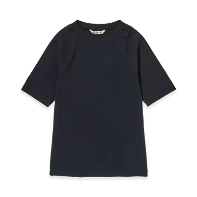 AURALEE Women's Organic Cotton Fine Rib Tee "Dark Navy"