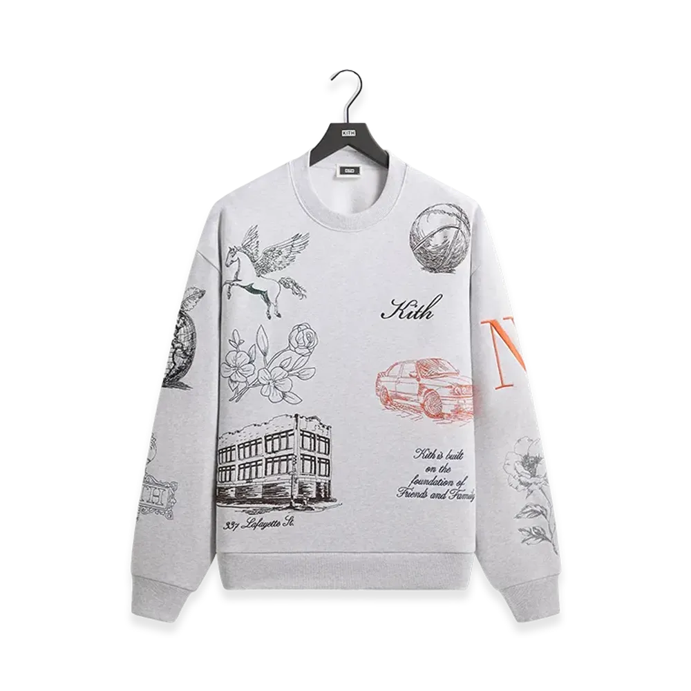 Kith New York To The World Nelson Crewneck "Light Heather Grey"