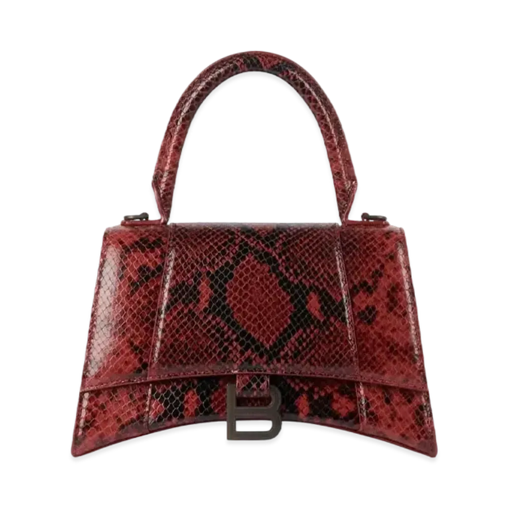 BALENCIAGA Women's Hourglass Small Top Handle Bag "Dark Red/Black"