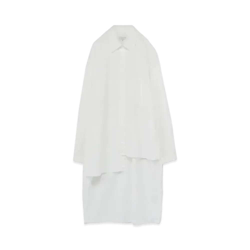 Yohji Yamamoto Pour Homme COTTON BROAD CHAIN STITCH ASYMMETRY BLOUSE "White"