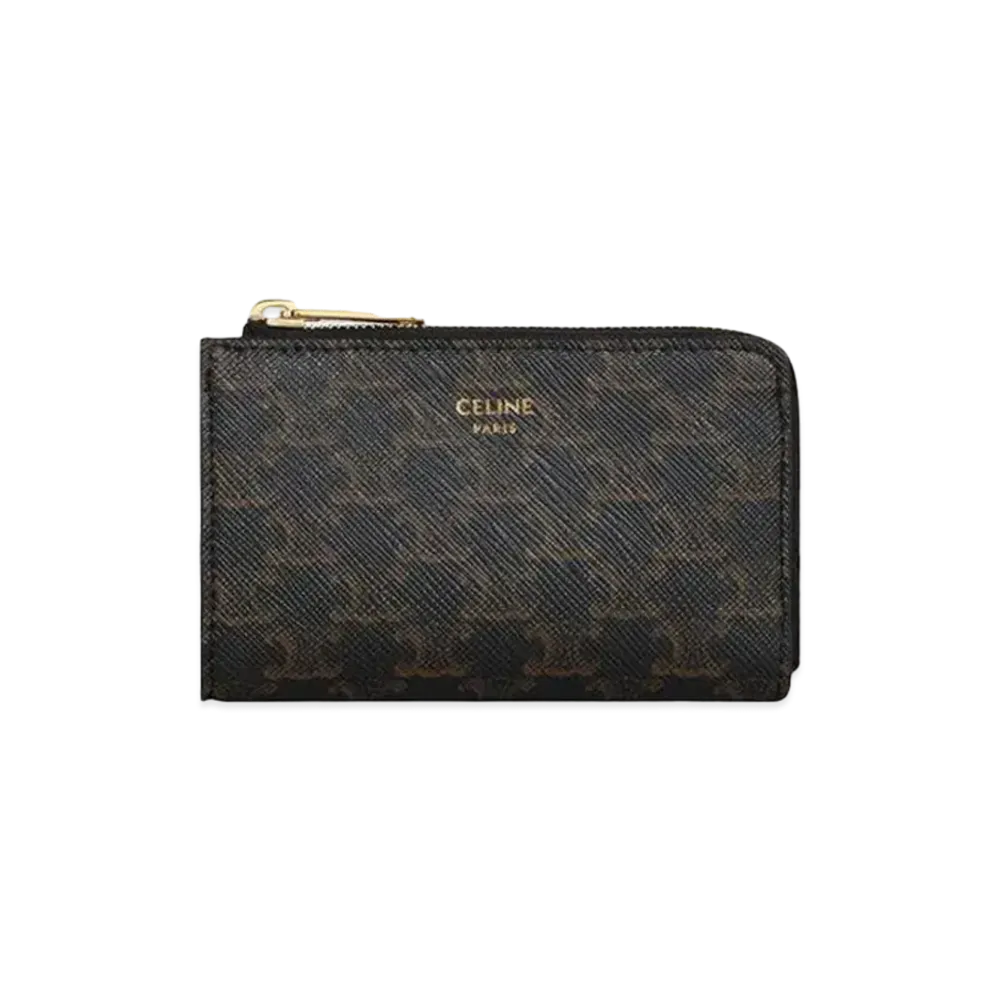CELINE Zipped Coin Purse in Triomphe Canvas  "Black/Tan"