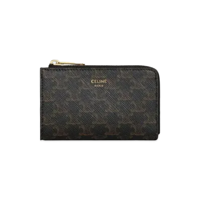 CELINE Zipped Coin Purse in Triomphe Canvas "Black/Tan"