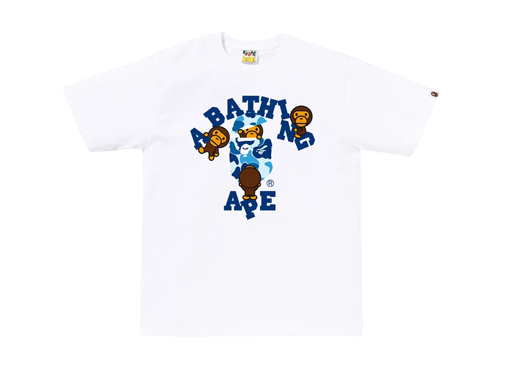 A BATHING APE ABC Camo College Milo Tee "White/Blue"