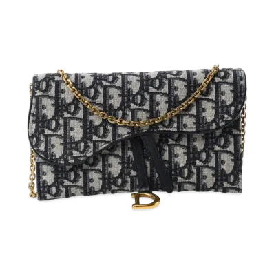 Dior Saddle Chain Long Wallet "Navy"