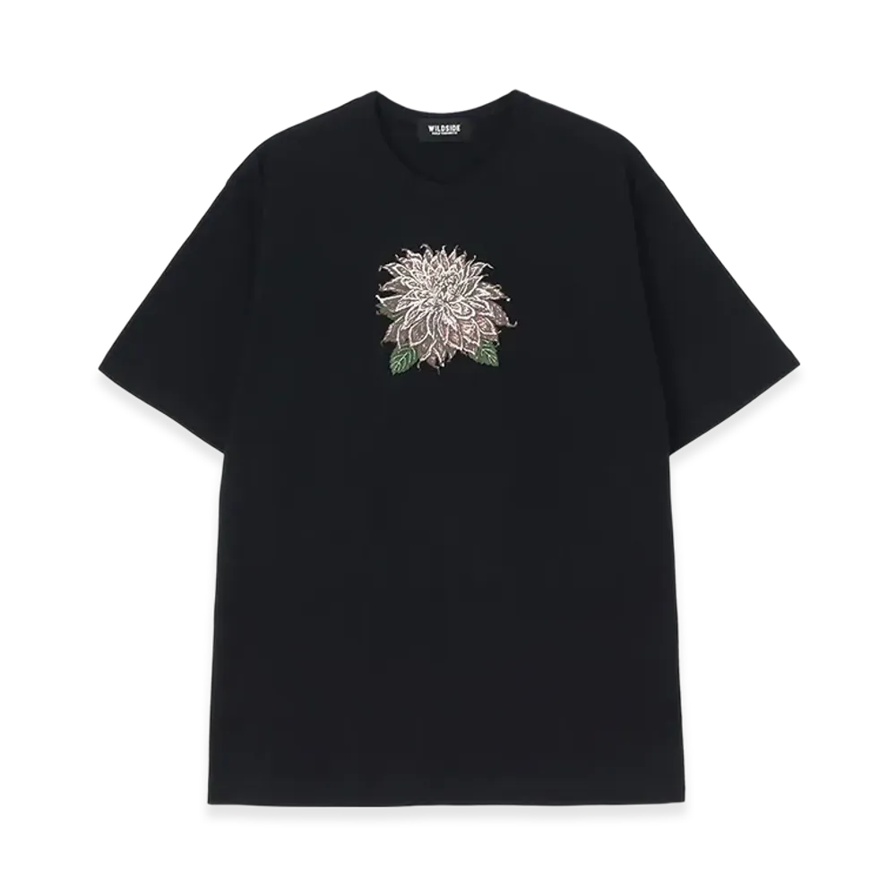 WILDSIDE YOHJI YAMAMOTO Embroidery Dahlia SS T-shirt "Black"