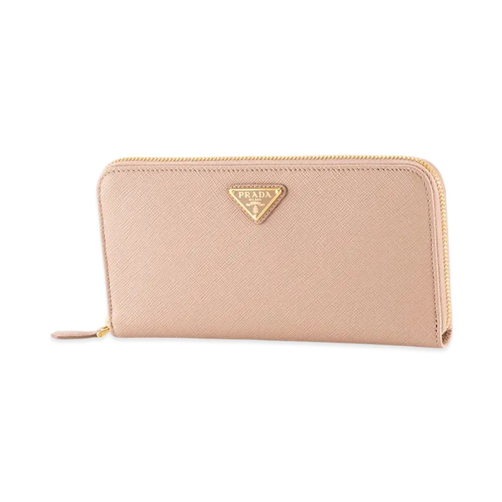 PRADA Saffiano Triangolo Round Wallet "Pink"