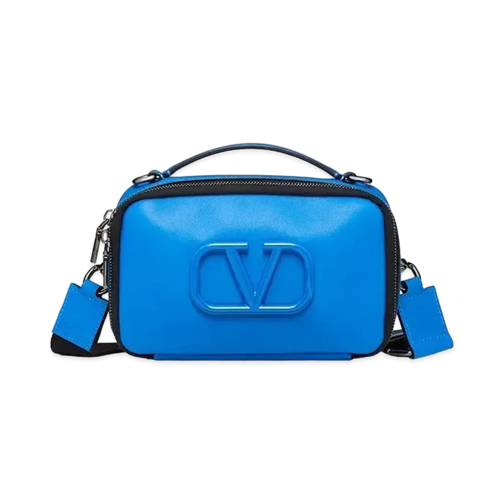 Valentino Lacquered V Logo Signature Leather Crossbody Bag "Blue"