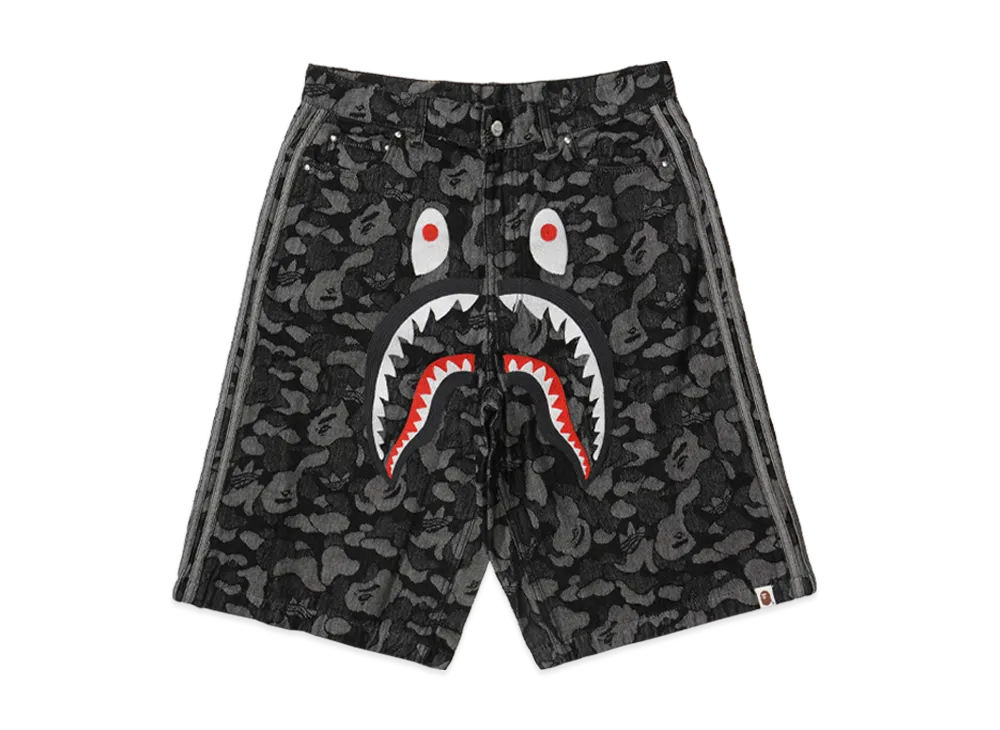 A BATHING APE x adidas Camo Jacquard Shark Denim Jorts "Black"