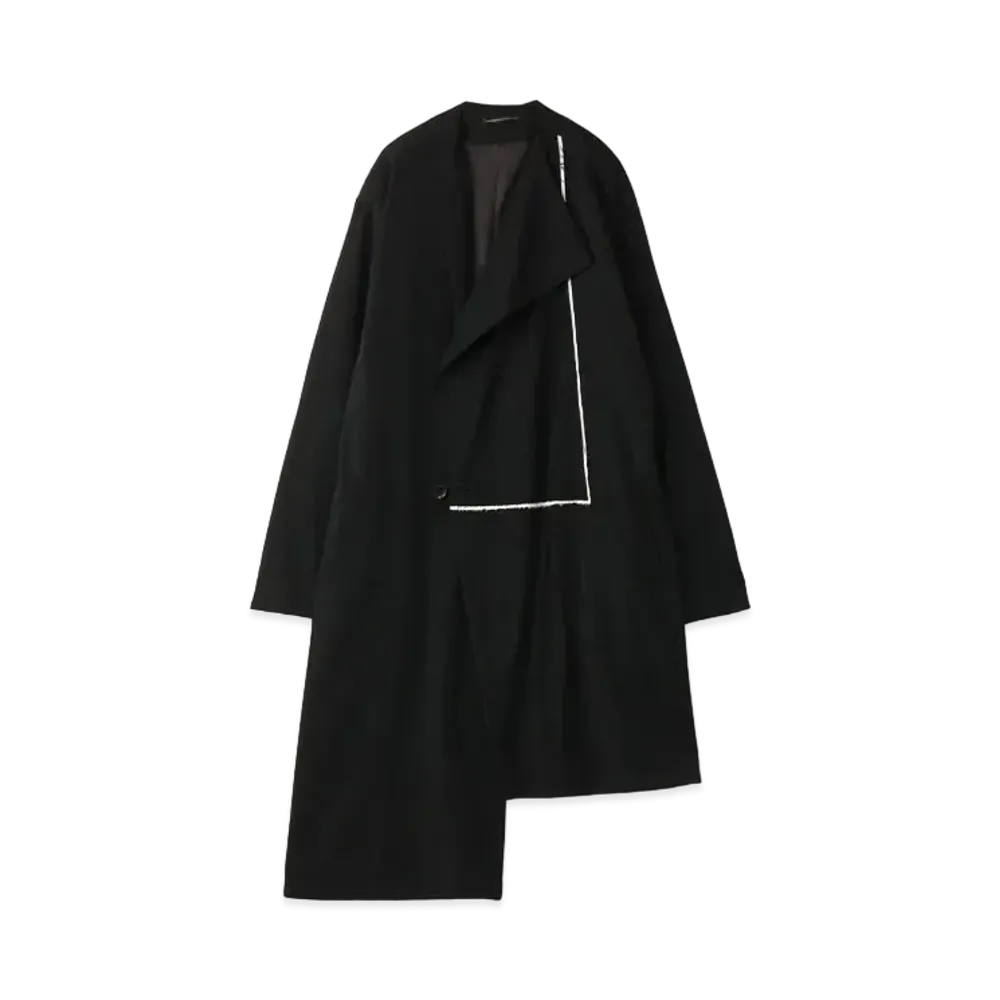 Yohji Yamamoto Y's WOOL GABARDINE ASYMME NO COLLAR COAT "Black"