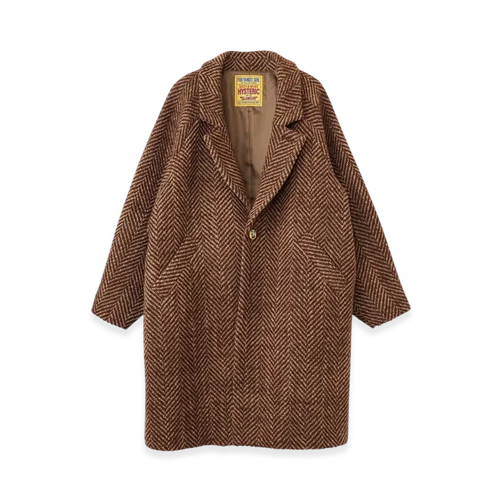 HYSTERIC GLAMOUR Herringbone Wool Coat "Brown"