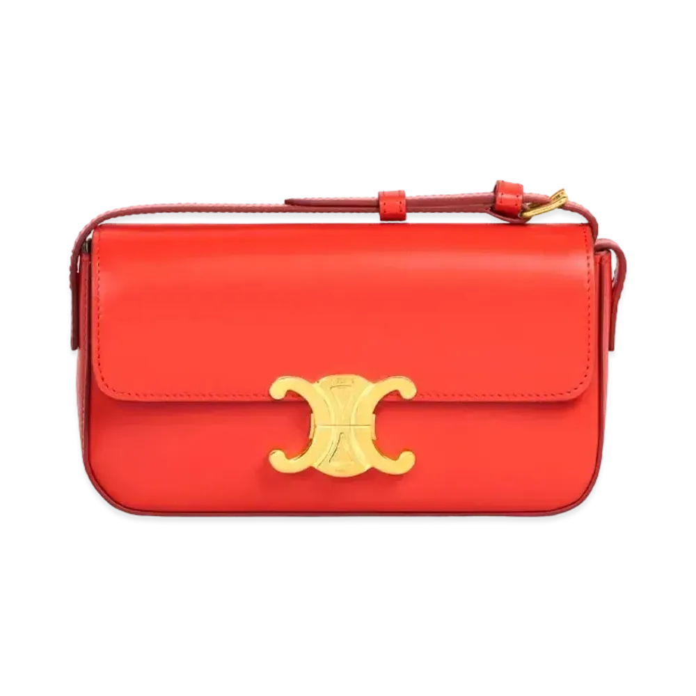 CELINE Triomphe Shoulder Bag In Shiny Calfskin "Bright Red"