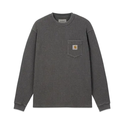 Carhartt WIP L/S Pocket Waffle T-Shirt "Soot Pigment(Garment Dyed)"