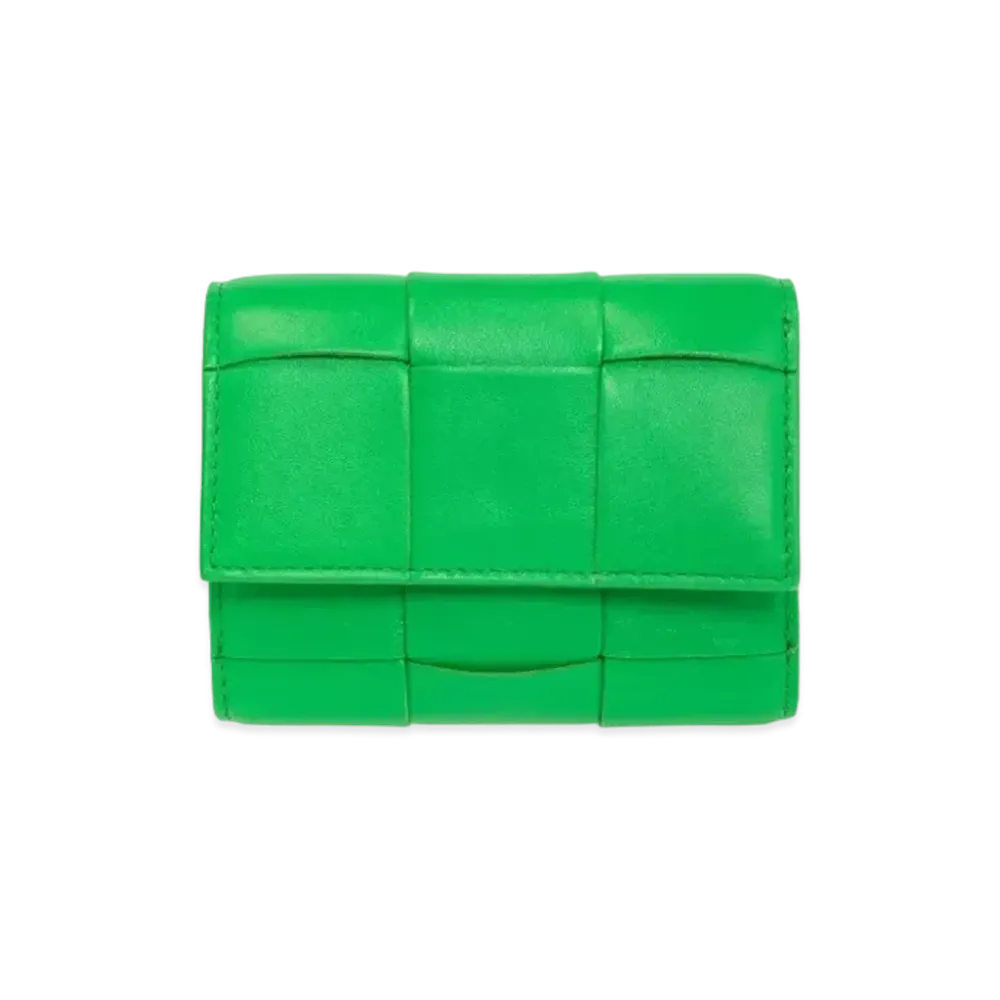 Bottega Veneta Casette Maxi Intrecciato Lambskin Calfskin Zip Trifold Wallet "Parakeet"