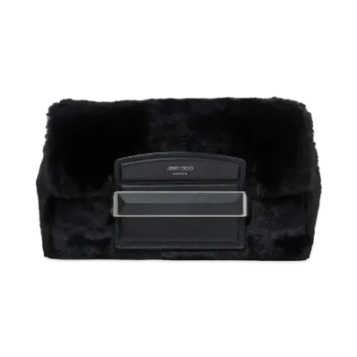 Jimmy Choo Carolina/S Faux Fur And Smooth Calf Leather Handbag With Leather Bar Closure "Black"