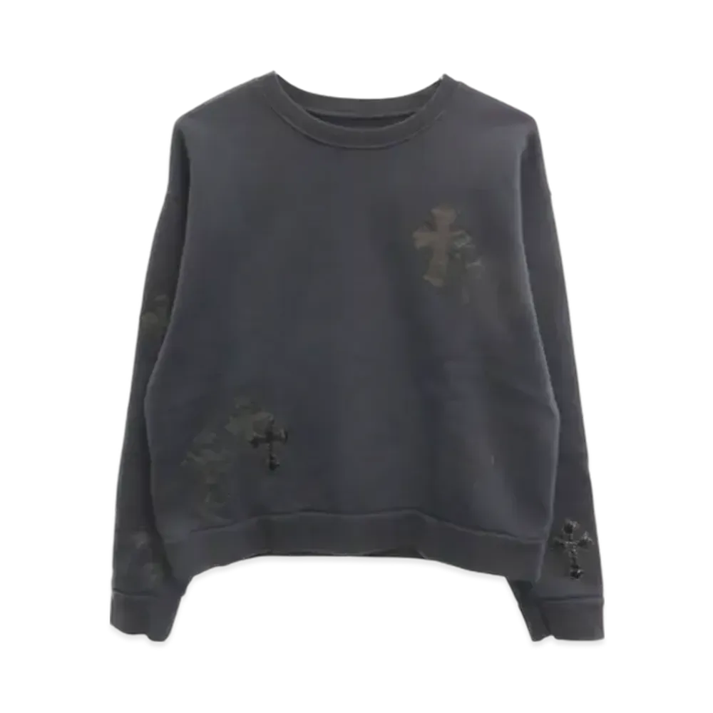 Chrome Hearts GRP Y Not Crewneck Sweat Haraco Patent Lamb Leather Cross Patch "Black"