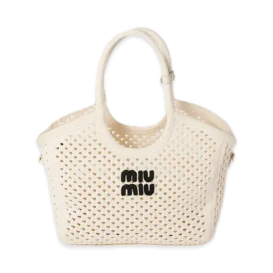 MIU MIU Ivy Cotton Mesh Tote Bag "White"