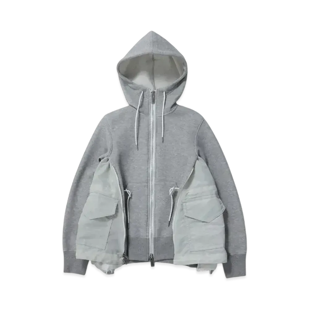 sacai Sponge Sweat x Nylon Twill Hoodie "Light Gray/Light Gray"