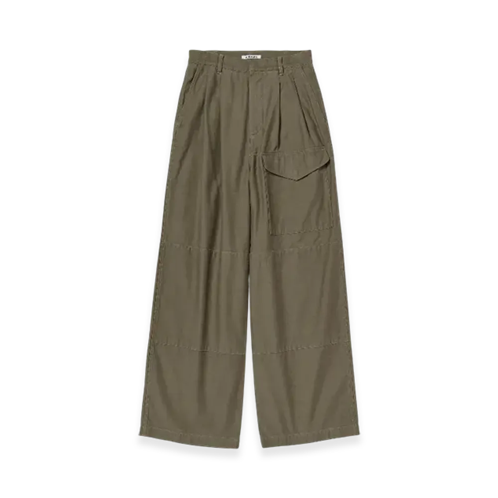 AURALEE Washed Baggy Satin Cargo Pants "Khaki Brown"