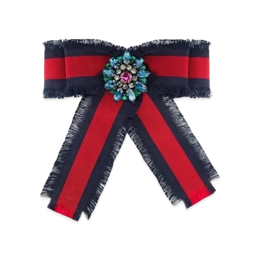 GUCCI Web Grosgrain Ribbon Brooch "Blue/Red"