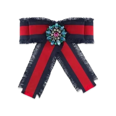 GUCCI Web Grosgrain Ribbon Brooch "Blue/Red"
