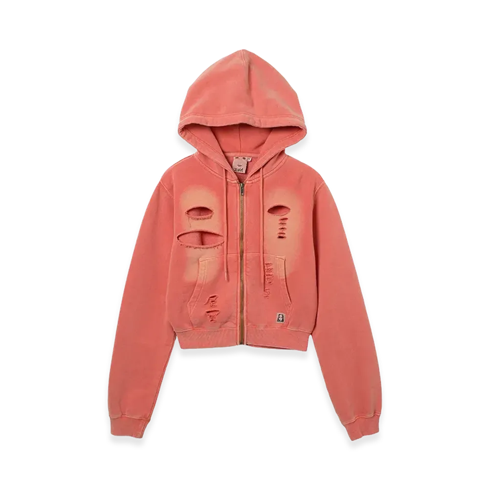 X-Girl Women's Distressed Zip Up Sweat Hoodie "Orange"