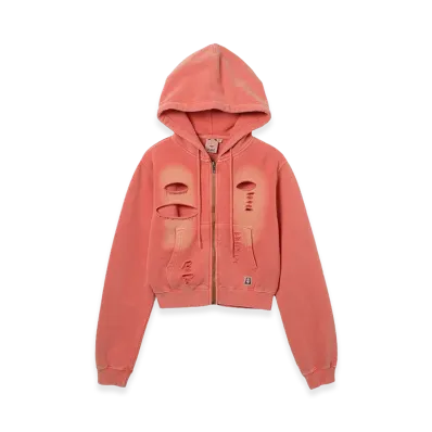 X-Girl Women's Distressed Zip Up Sweat Hoodie "Orange"