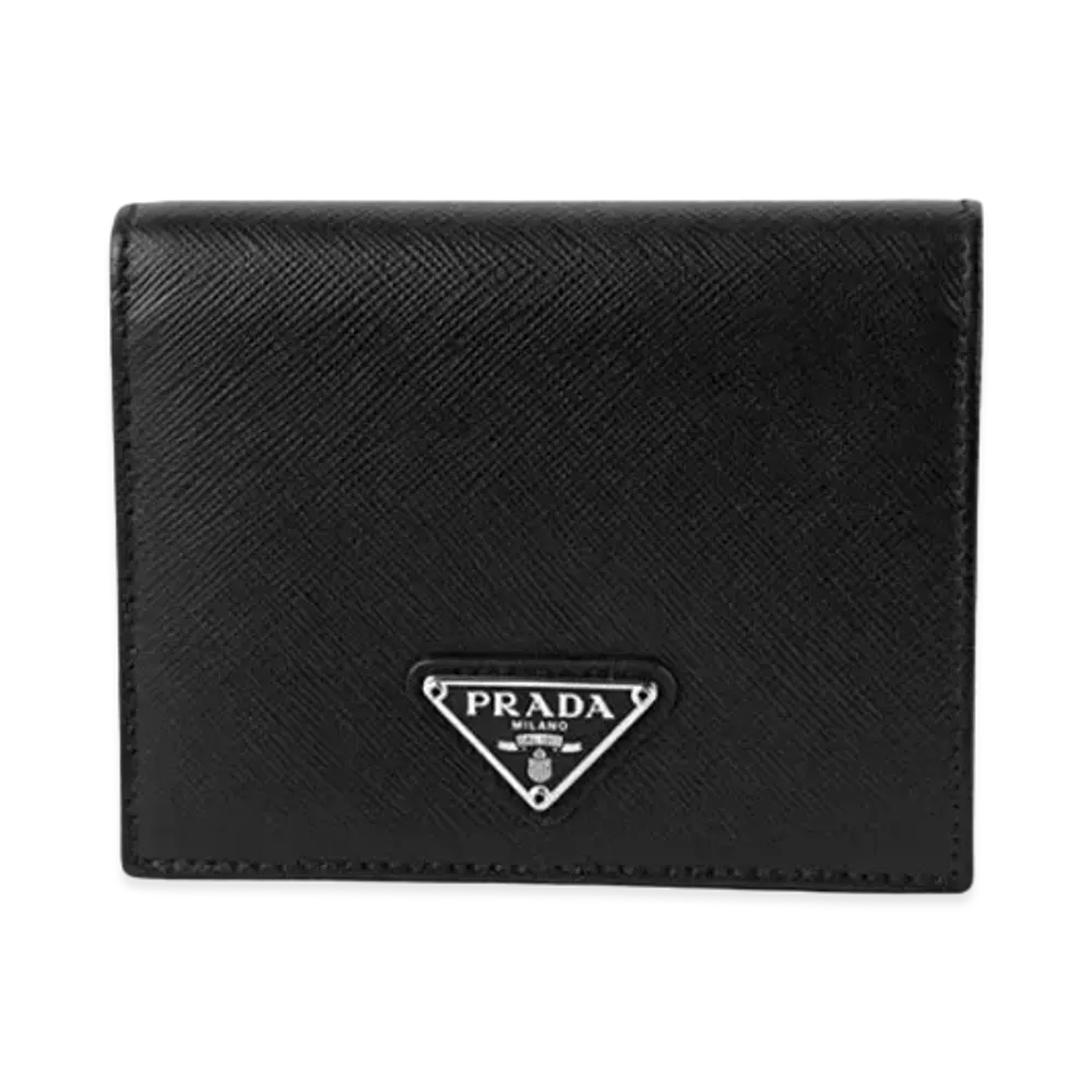 PRADA Small Saffiano Leather Triangle Logo Wallet "Black/Silver"