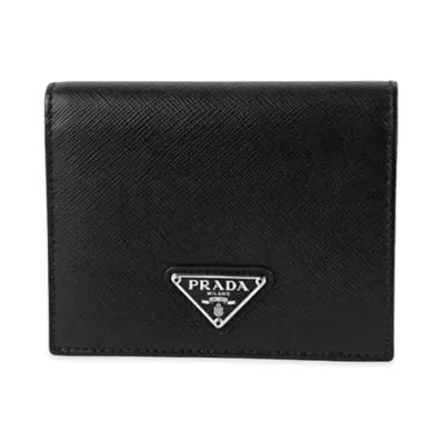 PRADA Small Saffiano Leather Triangle Logo Wallet "Black/Silver"