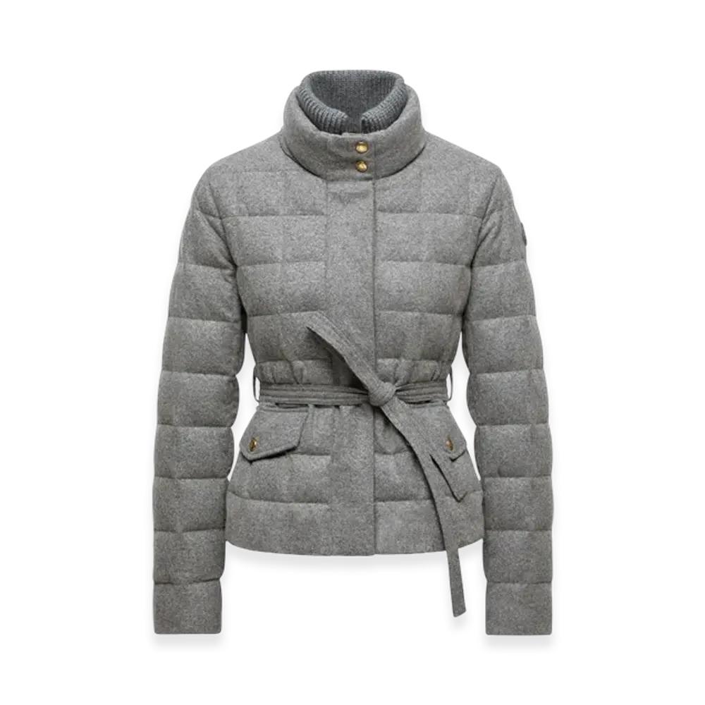 MONCLER Bussettes Wool Blend Belted Short Down Jacket "Grey"