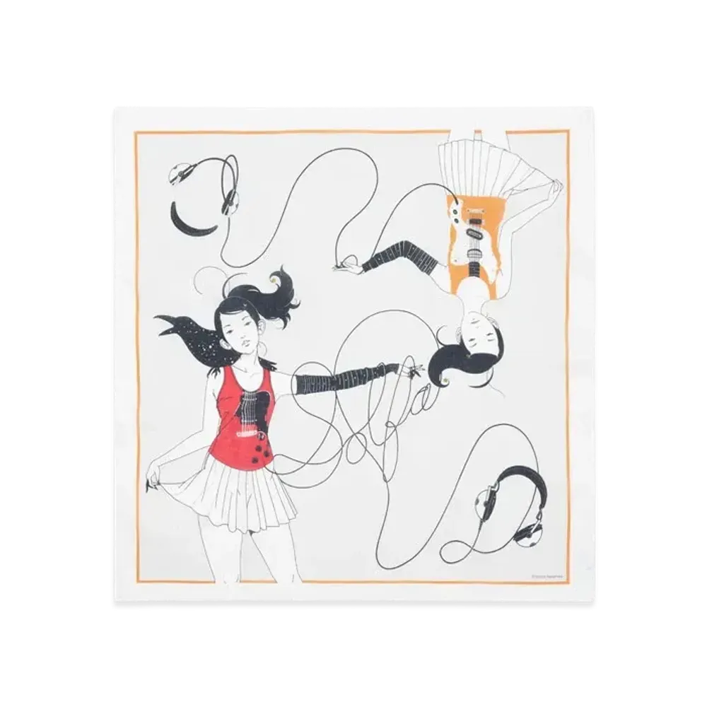 graniph x Yusuke Nakamura Guitar Girl Cotton Handkerchief "Gray"