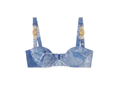 FENDI x Versace Fendace Denim Patchwork Bralette Top "Blue"