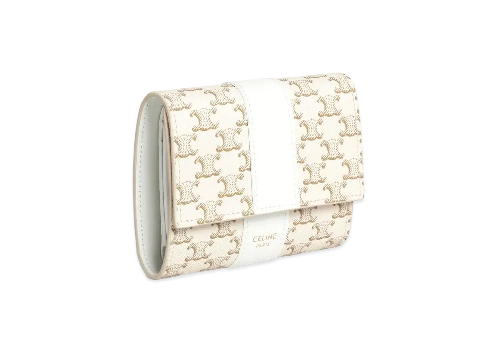 CELINE Small Trifold Wallet in Triomphe Canvas and Calfskin "White/White"