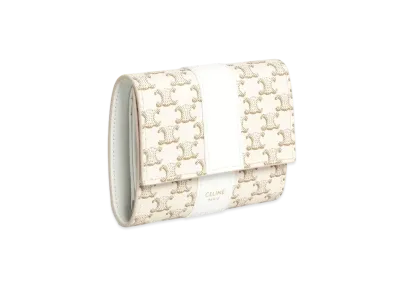 CELINE Small Trifold Wallet in Triomphe Canvas and Calfskin "White/White"