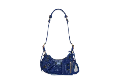 BALENCIAGA Le Cagole XS Shoulder Bag In Extra Supple Crocodile Embossed Calfskin in Indigo "Blue"