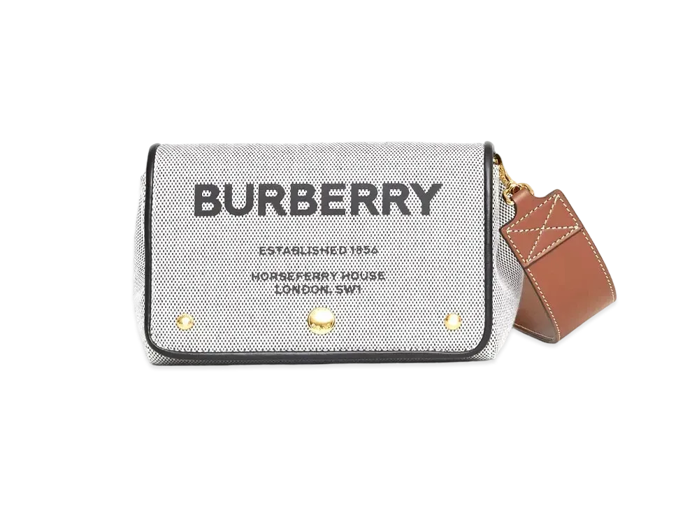 Burberry Small Horse Ferry Print Cotton Canvas Cross Body Bag "Black/Tan"