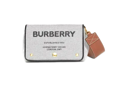 Burberry Small Horse Ferry Print Cotton Canvas Cross Body Bag "Black/Tan"
