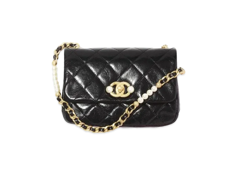 CHANEL Mini Flap Bag Calfskin & Costume Pearl "Black"