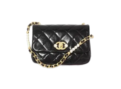 CHANEL Mini Flap Bag Calfskin & Costume Pearl "Black"