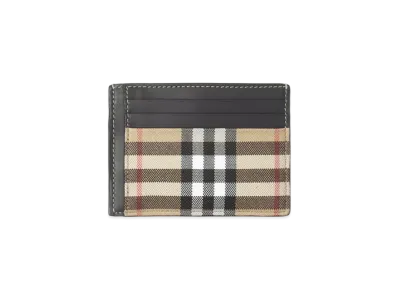 BURBERRY Vintage Check E Canvas Money Clip Card Case "Archive Beige"