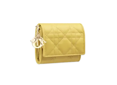 Dior Lady Dior Lotus Wallet Cannage Skin "Mustard Yellow"