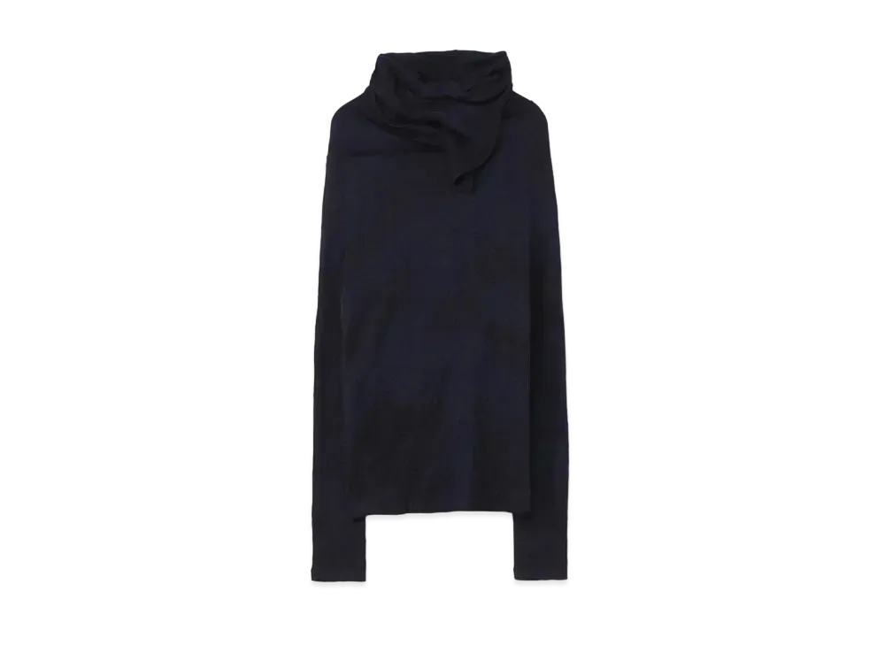 Yohji Yamamoto WOOL MILD JQ GLENCHECK G STOLE LONG SLEEVE "Navy"