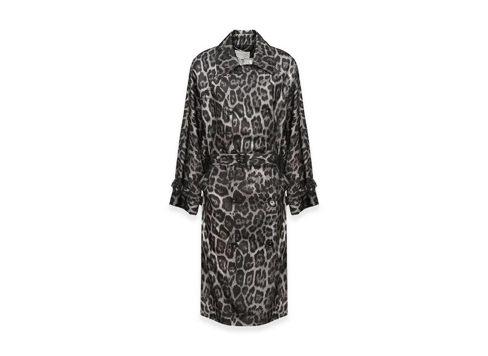 STELLA McCARTNEY Women's Leopard-Print Belted Trench Coat "Gray"