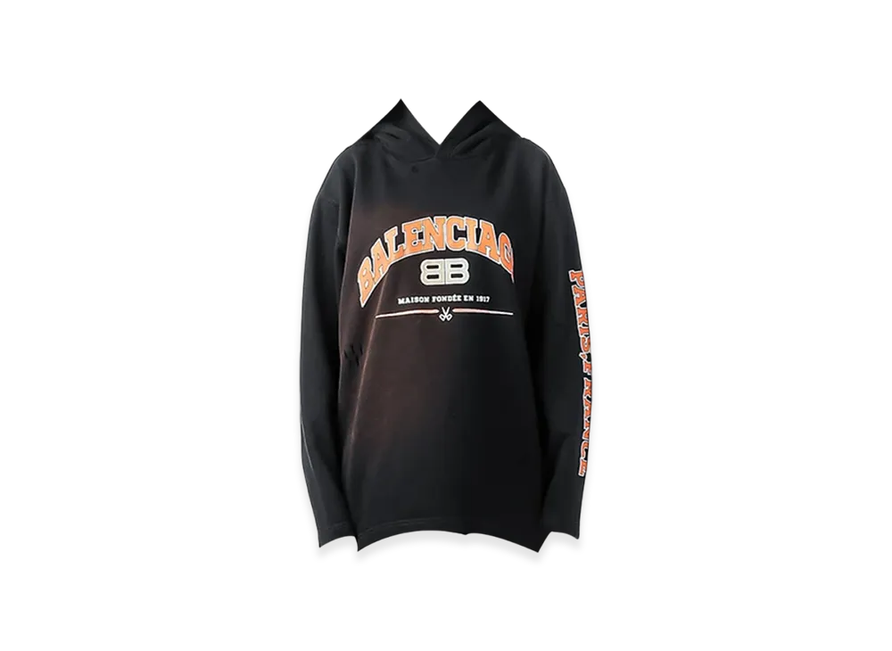 バレンシアガ BB ロゴ ヴィンテージ ダメージ クロップド フーディー "ブラック" 670946TLVJ30107